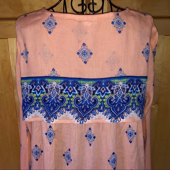 Red Camel boho chic coral and blue long sleeve Top size Medium - Picture 4 of 7